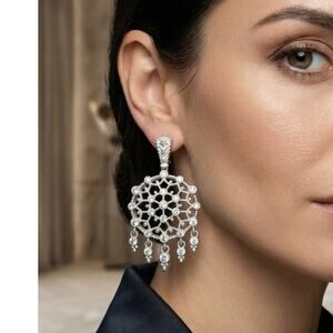 Judith Ripka 925 Sterling Silver CZ Diamonique Dangle Drop Earrings Signed